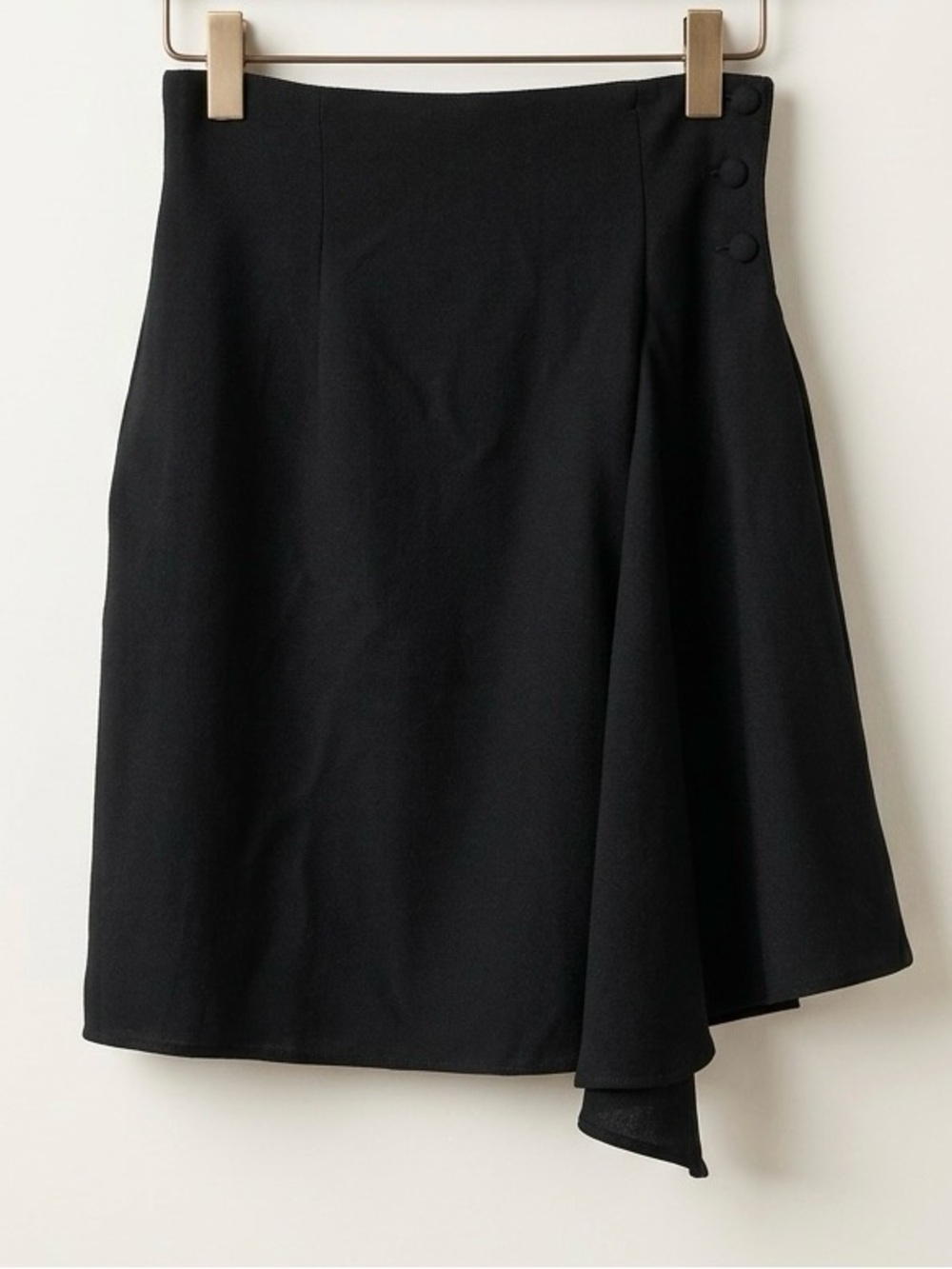 Vintage Christian Lacroix Black Wool Draped Asymmetrical Skirt US 8